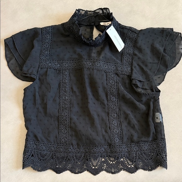 Francesca's Collections Tops - Francesca's Collections Open Back Black Lace Blouse